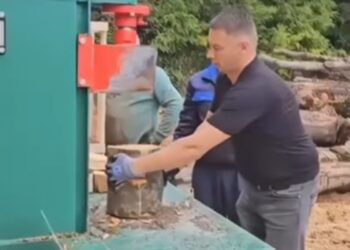Nešić opet “na terenu”: Nakon kose i motorne pile, sada cijepa drva