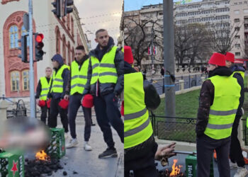 Ćaci obukli prsluke, stavili fesove na glavu i pekli prase na plastici