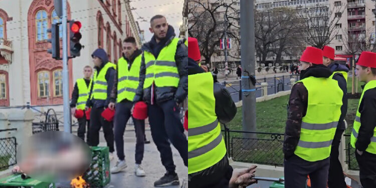 Ćaci obukli prsluke, stavili fesove na glavu i pekli prase na plastici