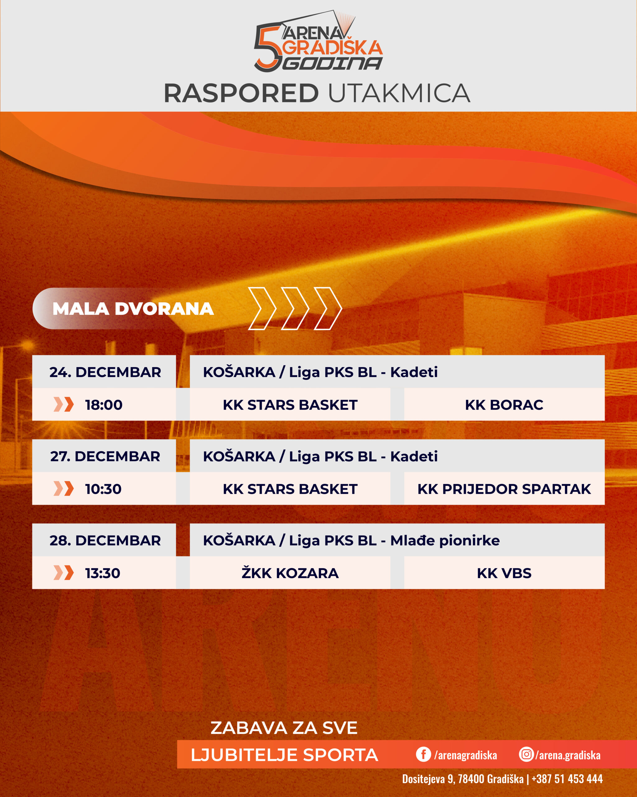 Raspored utakmica u Areni (FOTO)