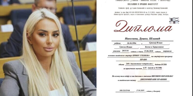 Nikolina Šljivić objavila diplomu, ali je izdata u nedjelju