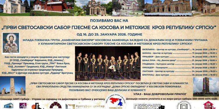 „Svetosavski sabor pjesme“ za izgradnju “Doma srpske omladine u Kosovskom Pomoravlju”