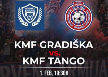 FK Gradiška – KMF Tango, prenos na Jutjub kanalu RTVG od 19.30