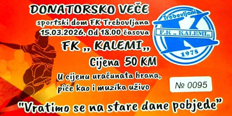 Donatorsko veče FK „Kalemi“ u nedjelju 15. marta