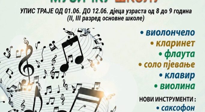 JU Muzička škola „Branko Smiljanić“ upisuje novu generaciju učenika